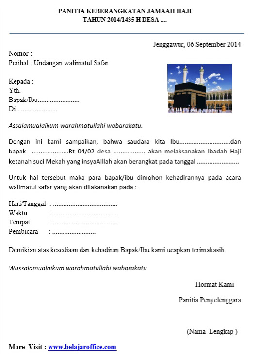 Contoh Surat Undangan Syukuran Keberangkatan Haji 